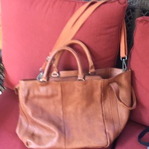 Cognac large leather tote bag